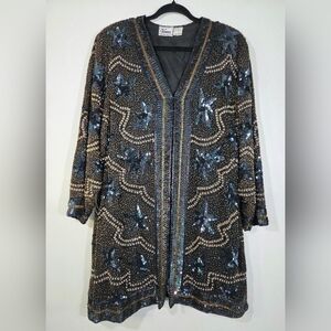 VINTAGE CHÁNNA SILK SEQUIN EMBELLISHED CARDIGAN.
